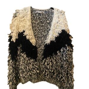 Vintage Black and White Textured Shag Cardigan Sweater